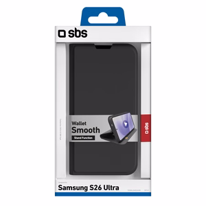 SBS Wallet Smooth läppäsuojakuori Samsung Galaxy S26 Ultra:lle musta