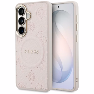 Guess Suojakuori Saffiano Peony Embossed Ring MagSafe Samsung Galaxy S26:lle vaaleanpunainen