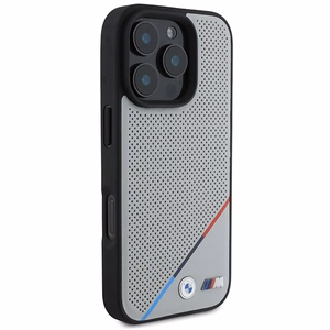 BMW M Perforated Tricolor Line MagSafe Suojakuori iPhone 16 Pro:lle - harmaa