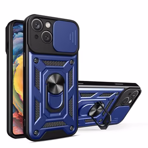 Hybrid Armor Camshield Suojakuori jalustalla ja kamerasuojalla iPhone 15 Plus:lle - sininen