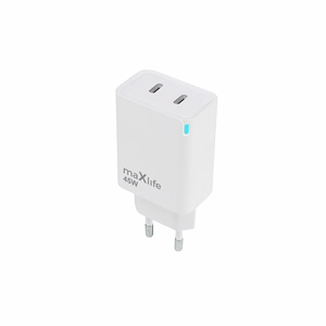 Maxlife MXTC-09-45CC GaN PD QC laturi 2x USB-C 45W valkoinen