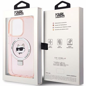 Karl Lagerfeld KLHMP15LHMRSCHP iPhone 15 Pro 6.1 vaaleanpunainen/vaaleanpunainen kovakuori Ring Stand Choupette Head MagSafe