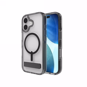 ZAGG Santa Cruz Snap KS MagSafe suojakuori telineellä iPhone 17 läpinäkyvä musta