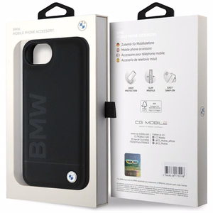 BMW Leather Hot Stamp iPhone 16e Suojakuori - Musta