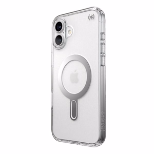 Speck Presidio Perfect-Clear -suojakuori MagSafe- ja ClickLock-tuella iPhone 16 Plus:lle, Clear/Chrome