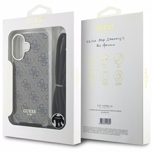 Guess Crossbody Cord 4G Print Suojakuori hihnalenkkillä iPhone 16:lle - ruskea
