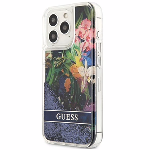 Guess GUHCP13LLFLSB iPhone 13 Pro / 13 6.1" blue/blue hardcase Flower Liquid Glitter