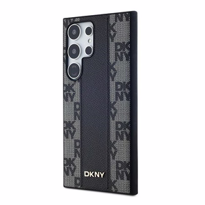 DKNY Nahkainen Checkered Mono Pattern MagSafe Suojakuori Samsung Galaxy S24 Ultra:lle - Musta