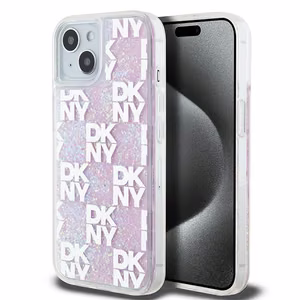 DKNY Liquid Glitter Multilogo Suojakuori iPhone 15 / 14 / 13:lle - vaaleanpunainen