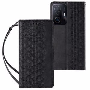 Magneetti hihna Kotelo Asia Xiaomi Redmi Note 11 Pro pussi lompakko + Mini Lanyard riipus Musta
