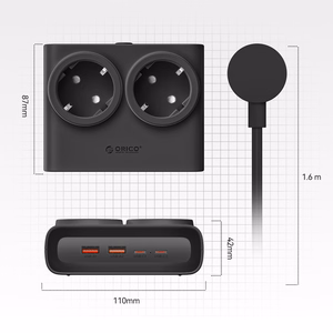 Orico PDC25 25W 6in1 jatkojohto 2x AC + 2x USB-A + 2x USB-C - musta
