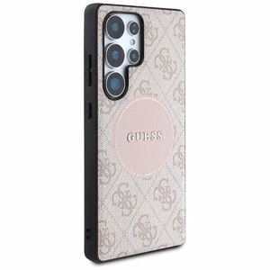 Guess 4G Round Patch Classic Logo MagSafe -suojakuori Samsung Galaxy S25 Ultra pinkki