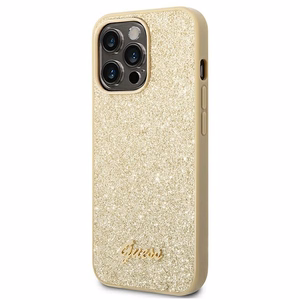 Guess Glitter Script kotelo iPhone 14 Pro:lle - kultainen