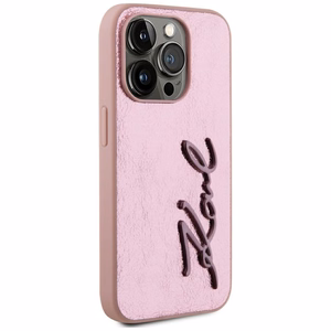 Karl Lagerfeld Wrinkled Metal Signature Suojakuori iPhone 15 Pro:lle - vaaleanpunainen