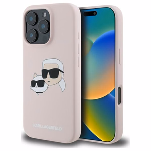Karl Lagerfeld Silikoninen Nauble Heads Print MagSafe Suojakuori iPhone 16 Pro:lle - Vaaleanpunainen