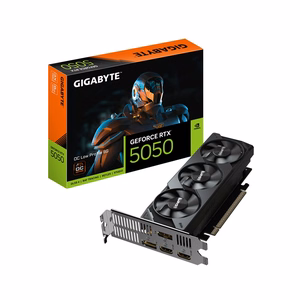GIGABYTE GeForce RTX 5050 OC Low Profile 8G Näytönohjain - 8GB GDDR6, 128bit, PCI-E 5.0, 2587MHz Core Clock, 2 x DP, 2 x HDMI, NVIDIA DLSS 4, GV-N5050OC-8GL