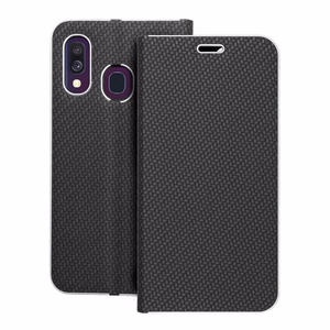 LUNA Book Carbon puhelinkotelo SAMSUNG A40 musta
