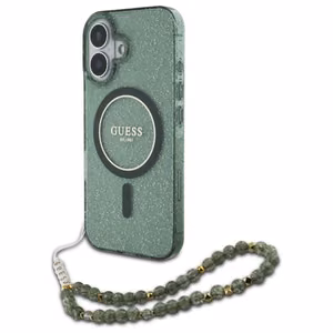 Guess IML Glitter With Pearl Hihna MagSafe Suojakuori iPhone 16 Plus:lle - vihreä