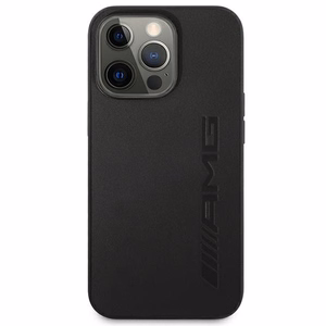 AMG AMHCP14LDOLBK iPhone 14 Pro 6.1 "musta / musta kovakotelo Nahka Hot Stamped
