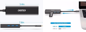 Adapteri CHOETECH USB Type-C - 1x RJ-45, 3x USB Type-A
