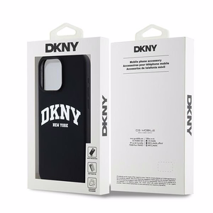 DKNY Liquid Silikoninen White Printed Logo MagSafe Suojakuori iPhone 15 Pro Max:lle - musta