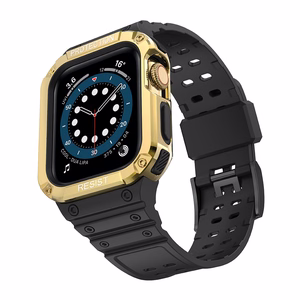 Protect Strap Band for Apple Watch 42/44/45mm Armored Case Strap - musta, kultainen