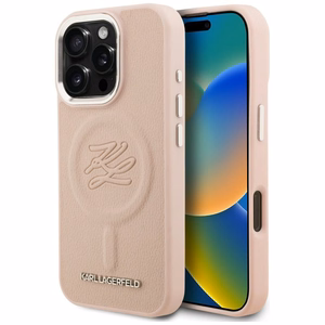 Karl Lagerfeld nimikirjain ja metallilogo MagSafe suojakuori iPhone 16 Pro Max - vaaleanpunainen