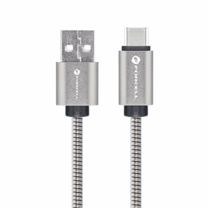 Kaapeli USB A - USB C Forcell F-Energy QC3.0 66W Metal 1 m C234 hopeinen