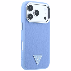 Guess Grained Triangle Logo -suojakuori laitteelle iPhone 18 Pro / 17 Pro, MagSafe-yhteensopiva – sininen