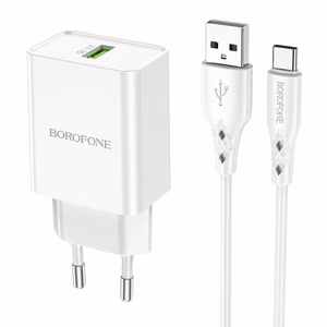 Borofone Seinälaturi BN5 Sunlight - USB - QC 3.0 18W USB - Type C kaapelilla valkoinen