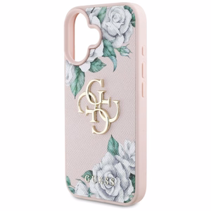 Guess Grained Roses Big 4G logo iPhone 16 case - pink