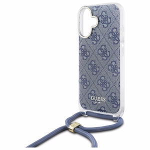 Guess Crossbody Cord 4G Print Suojakuori hihnalenkkillä iPhone 16:lle - sininen