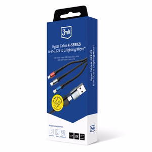 3mk Hyper Cable N-SERIES 6 in 1 USB-C / USB-A to USB-C / Lightning / Micro 1.2m QC 3.0 9V / 2A 18W - musta