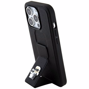 Karl Lagerfeld Gripstand Saffiano Karl&Choupette Pins -suojakuori iPhone 13 Pro / 13:lle - musta