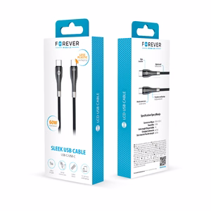 Forever Sleek -kaapeli USB-C - USB-C 1,0 m 60W musta