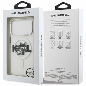 Karl Lagerfeld IML Glitter Karl & Choupette Sketch Logo MagSafe suojakuori iPhone 17 Pro - kirkas