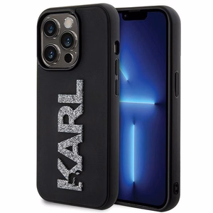 Karl Lagerfeld 3D Rubber Glitter Logo Suojakuori iPhone 15 Pro:lle - musta
