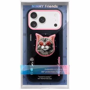 NIMMY suojakuori GLASSES COOL CAT MagSafe-yhteensopiva IPHONE 17:lle musta vaaleanpunainen