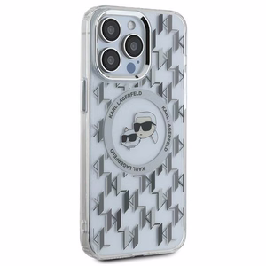 Karl Lagerfeld IML Monogram Karl & Choupette Head MagSafe Suojakuori iPhone 15 Pro:lle - Läpinäkyvä