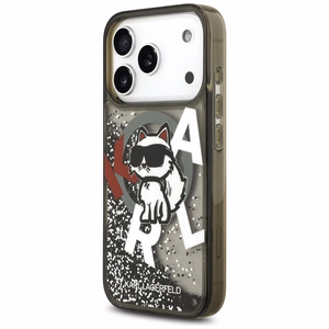 Karl Lagerfeld Liquid Glitter Choupette Logo MagSafe Suojakuori iPhone 17 Pro:lle - musta