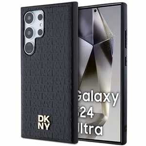 DKNY Nahkainen Pattern Metal Logo MagSafe Suojakuori Samsung Galaxy S24 Ultra:lle - Musta