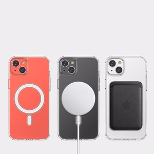 Kirkas magneettikotelo MagSafe iPhone 14 Plus -puhelimelle, jossa on hopeinen rengas - läpinäkyvä