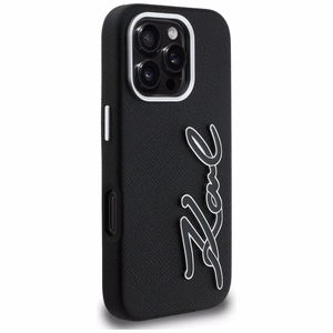 Karl Lagerfeld FW Grained Signature Logo Suojakuori iPhone 16 Pro - musta