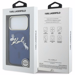 Karl Lagerfeld IML Choupettes Karl Script Logo MagSafe Suojakuori iPhone 17 Pro Max:lle - Sininen