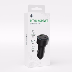 Forever kierrätysmateriaalista valmistettu autolaturi USB-C USB-A 32W LS-AC-32