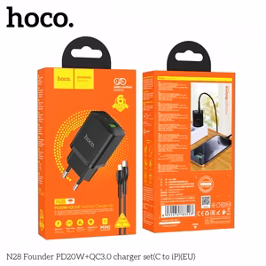 Laturi Hoco N28 musta (PD20W / QC3.0) + Type-C / Lightning 100cm kaapeli
