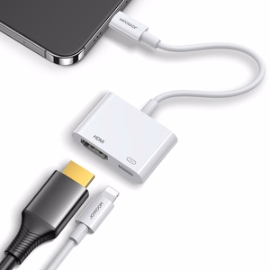 Joyroom S-H141 -adapteri Lightning (uros) - HDMI FullHD 1080p 60Hz (naaras) / Lightning (naaras) - valkoinen
