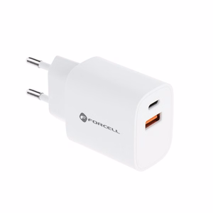 Puhelimen laturi Forcell F-Energy USB C + USB A QC4.0 PD 3A 30W TFK-TC-30WPD valkoinen