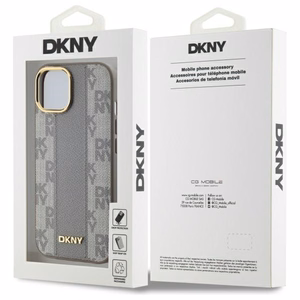 DKNY Nahkainen Checkered Mono Pattern MagSafe iPhone 15 Plus:lle Suojakuori - Beige