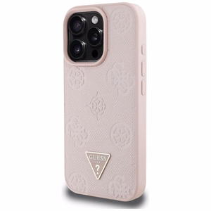 Guess Grained Hot Stamp Peony Triangle Logo MagSafe Suojakuori iPhone 16 Pro:lle - vaaleanpunainen